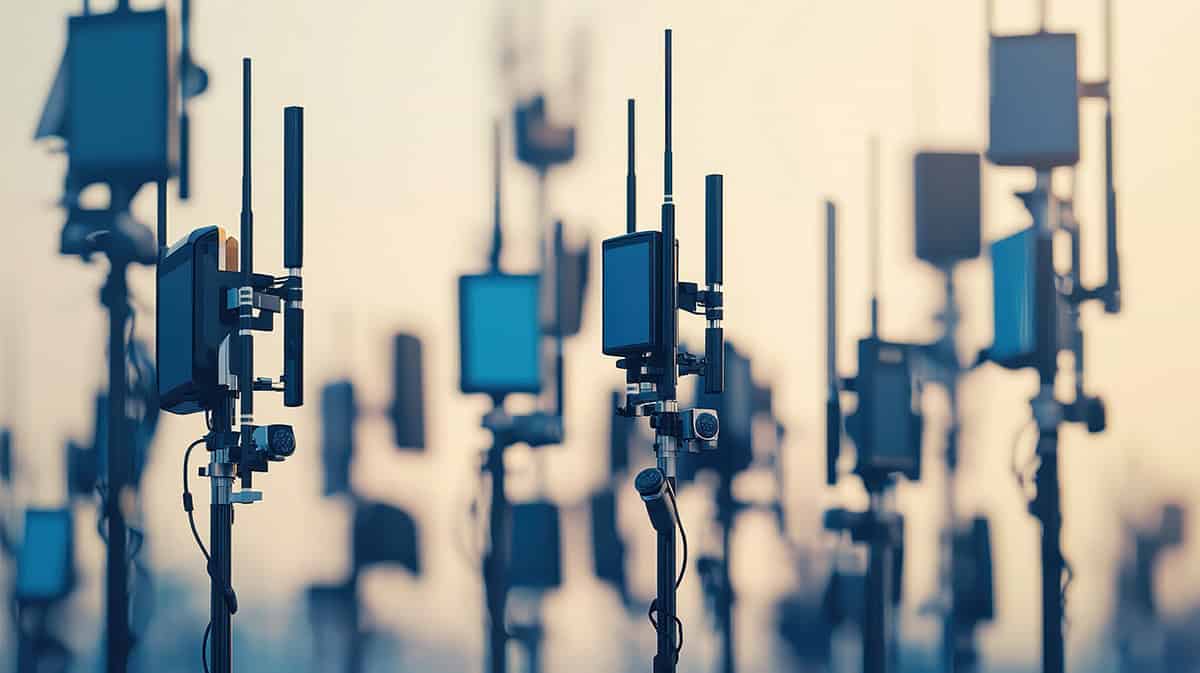 varios gps emlid sujetos con postes conectados a la red erva